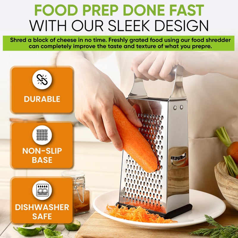 Spring Chef Professional Large Parmesan Cheese Grater, Stainless Steel Metal Box Grater with Handle, 4 Sided Handheld Kitchen Food Shredder for Cheese, Carrot, Veggie, Ginger, Potato - Dishwasher Safe - Image 5